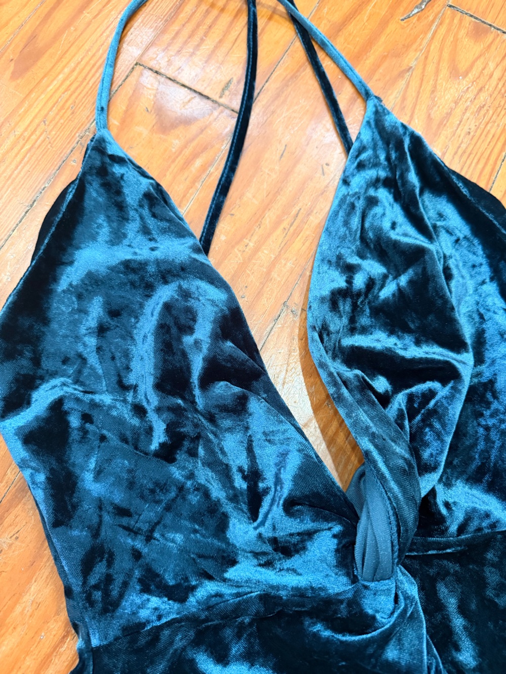 Zara Teal Velvet Twist-Front Mini Dress - Picture 2 of 15
